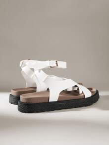 Solecia Conjunto de sandalias de plataforma con hebilla metálica en los dedos, sandalias de plataforma tipo muffin, de moda y versátiles, zapatos de plataforma con correa trasera - Blanco - Ver 5
