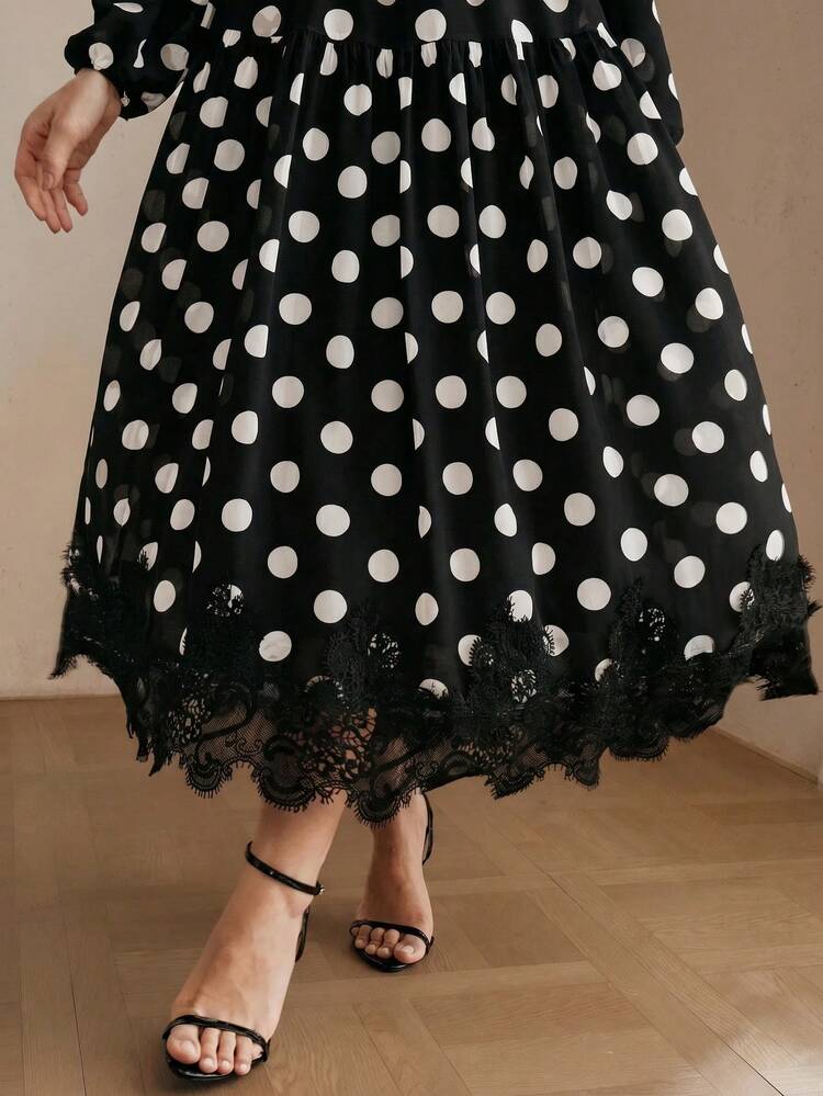 Plus Size High-Quality Vintage Sweet Polka Dot Dress,  For Work And Dates, Spring To Summer