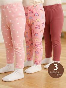 SHEIN Bộ 3 chiếc quần legging co giãn in họa tiết dễ thương cho bé gái, đa năng phù hợp mọi mùa. - Nhiều màu - Xem 10