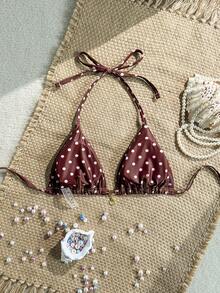 Swim Mod Random White Shell Print Halter Bikini Top, Sexy Swimwear Top For Summer Vacation Golf - Multicolor - View 2