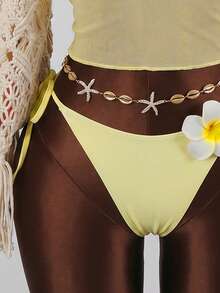 Zestiva Bộ bikini 3 mảnh gợi cảm dành cho nữ, họa tiết chữ và trái cây, kiểu dáng dây mảnh, hở lưng, thích hợp cho kỳ nghỉ hè ở bãi biển. - Màu vàng - Xem 5