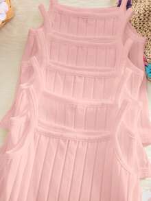 SHEIN Set unisex de cinci piese pentru bebeluși, băieți și fetițe: casual, simplu, tricotat, confortabil, elastic, culoare uni, cu bretele, body cu deschidere între picioare, perfect pentru vară - Baby Pink - Vizualizare 7