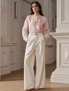Anewsta Women's New Elegant Romantic Long Sleeve Shirt With Pearl Embroidery Design, Slimming Luxurious Party Blush Pink Autumn - Pink - View 5
