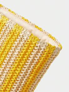 Boho Woven Straw Tote Bag, Large Capacity With Fringe And Striped/Smooth PU Handles For Beach, Vacation, Summer - Yellow - View 7