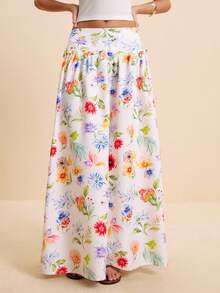 LOTSLUV Women's Elegant Vaquera Tropical Lovely Boho Summer Vacation Long Skirt - White Floral Base With Ditsy Print Ruffled Smocked Waist Loose Casual Party - Multicolor - View 7