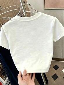 Franclia Camiseta de mujer de manga corta con cuello redondo y estampado floral, para verano - Blanco - Ver 2