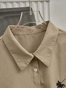 SHEIN LUNE Camisa de polo de talla grande con bordado y sin mangas - Camel - Ver 3