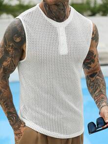 VENTUSAIL Áo tank top nam màu trơn cổ tròn, chất liệu jacquard khoét lỗ, thích hợp cho mùa hè. - trắng - Xem 1