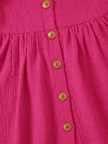 SHEIN Baby Girl Woven Textured A-Line Cute Vacation Solid Color Flutter Sleeve Dress - Hot Pink - View 3