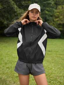 Exploreva Exploreva Women's Color Block Zipper Casual Versatile Daily Wear Sports Jacket - Black - View 4