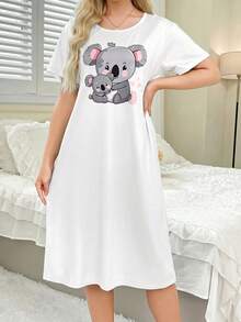 SHEIN Cute Koala Heart Print Nightgown For Women - Multicolor - View 4