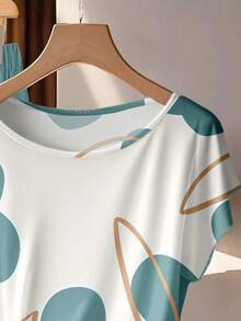 EMERY ROSE Plus Size Floral Print Round Neck Short Sleeve 2 Pieces Casual Summer Set - Green - View 5