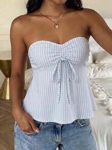 CovetEZ Casual Asymmetrical Light Blue Striped Allover Print Camisole Top, Suitable For Summer Vacation,Summer Top - Multicolor - View 3