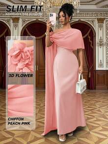 Rafferiza 女士长款雪纺拼接裹身3D立体花卉连衣裙 - 粉色 - 查看 6