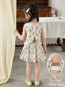 Emery Rose Kids Emery Rose Kids 女童两件套：碎花蕾丝边无袖上衣和裙子 - 淺灰紫 - 查看 4