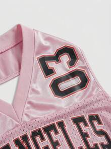 ROMWE J-Fashion Top sin espalda con estampado numérico deportivo Y2K para mujer - Rosa - Ver 4