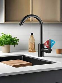 1PC Stainless Steel Kitchen Faucet - Swivel Hot Cold Water Tap For Sink Splash Proof Rotatable Kitchen Items Accessories Tools - Black - View 7