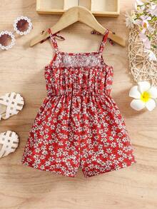 Emery Rose Kids Emery Rose Kids 小女孩碎花吊带连体衣 - 紅色 - 查看 6