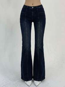 DAZY Women's Flare Pocket Casual Versatile Denim Jeans - Navy Blue - View 8