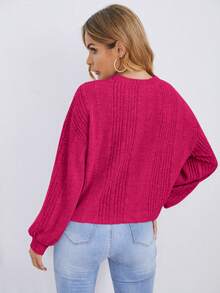 Easowa Pearls Detail Rib Knit Tee,Casual - Hot Pink - View 6
