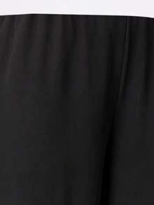 SHEIN CURVE+ Pantalones anchos de pierna ancha con cordón en la cintura, unicolor, talla grande para mujer - Negro - Ver 7