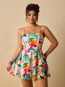 Travachic Plus Size Women Orange Jumpsuit Romper Holiday Beach Summer Tropical - Beige - View 5