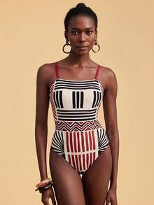 Travachic Women's Patchwork Color Strap One-Piece Swimsuit, Suitable For Beach Vacation, Pool Party, Beach Party - Multicolor - View 3