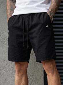 Manfinity CasualCool Quần short nam họa tiết tam giác, lưng dây rút, có túi, phong cách thường ngày - màu đen - Xem 8