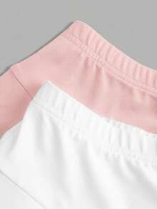 SHEIN Girlism Tween Girls 2 Packs Knitted Ruffle Layered Built-In Shorts Mini Skirt,Pink And White Striped,Summer,Cute Modest,Gym,Y2K Fashion Teen Ruffle Skort Set - Multicolor - View 4