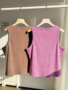 SHEIN EZwear 加大码棉质做旧雪花印花修身吊带背心 - 彩色 - 查看 2