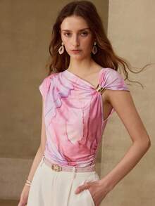 MOTF PREMIUM WOMEN'S ALL OVER PRINT RUCHED T-SHIRT - Purple - View 4