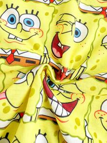 SpongeBob SquarePants | SHEIN Baby Girl Versatile Round Neck Short Sleeve Romper - Yellow - View 8