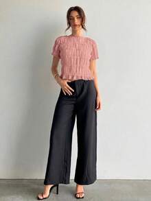 Aloruh Women's Elegant Chiffon Lace Patchwork Apricot Blouse - Dusty Pink - View 5