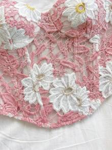 Soleia Women's Asymmetric Floral Embroidery Bodycon Camisole - Pink - View 3