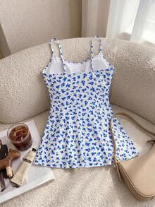 Resyla Women's Spaghetti Strap Floral All-Over Print Fitted Tankini Set, For Summer Beach Vacation - Multicolor - View 2