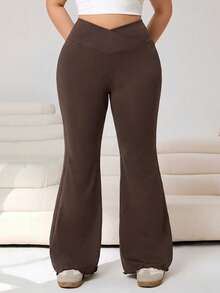 Solflare Pantalones acampanados de unicolor casuales para mujer de talla grande - Marrón Chocolate - Ver 6