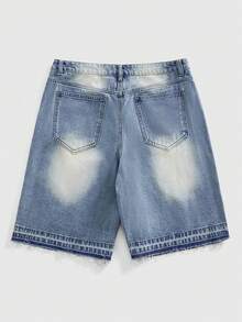 ROMWE MEN Pantalones cortos de mezclilla holgados con patrón bordado para hombre, primavera/verano - Azul - Ver 3
