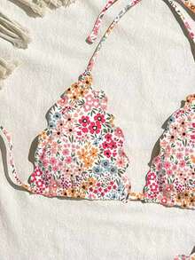 Swim Mod Bộ bikini nữ màu trơn, chất liệu co giãn cao, có viền xếp ly, thích hợp cho kỳ nghỉ. - Nhiều màu - Xem 3