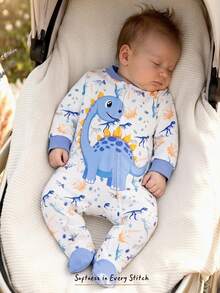 Cozy Pixies Bộ áo liền quần dài tay cổ tròn mềm mại họa tiết khủng long hoạt hình cho bé trai/bé gái sơ sinh, bộ ngủ có khóa kéo bằng sợi tre, quần áo ngủ có khóa kéo cho bé sơ sinh, quần áo trẻ sơ sinh unisex, bộ đồ ngủ ấm áp cho bé trai, túi ngủ in hình khủng long cho bé sơ sinh, bộ đồ ngủ liền thân dài tay mềm mại có chân cho trẻ sơ sinh, thiết kế dễ thương. - Màu xanh lam - Xem 11