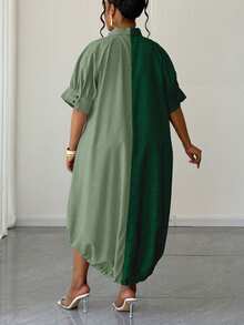 Maweii Vestido casual de fiesta con parches de colores para mujer de talla grande - Verde - Ver 2