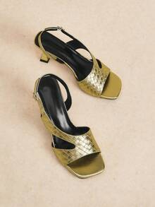 Rosivie Giày sandal cao gót kiểu Pháp mới, màu vàng kim, kiểu dáng thanh lịch, thích hợp cho mùa hè, dành cho nữ, thoáng khí và không gây mỏi chân. - Vàng - Xem 1