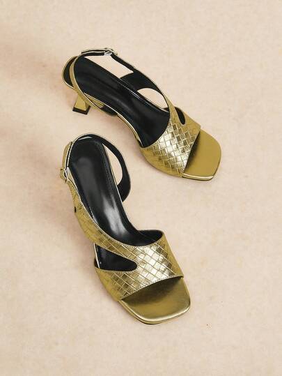 Rosivie Giày sandal cao gót kiểu Pháp mới, màu vàng kim, kiểu dáng thanh lịch, thích hợp cho mùa hè, dành cho nữ, thoáng khí và không gây mỏi chân.