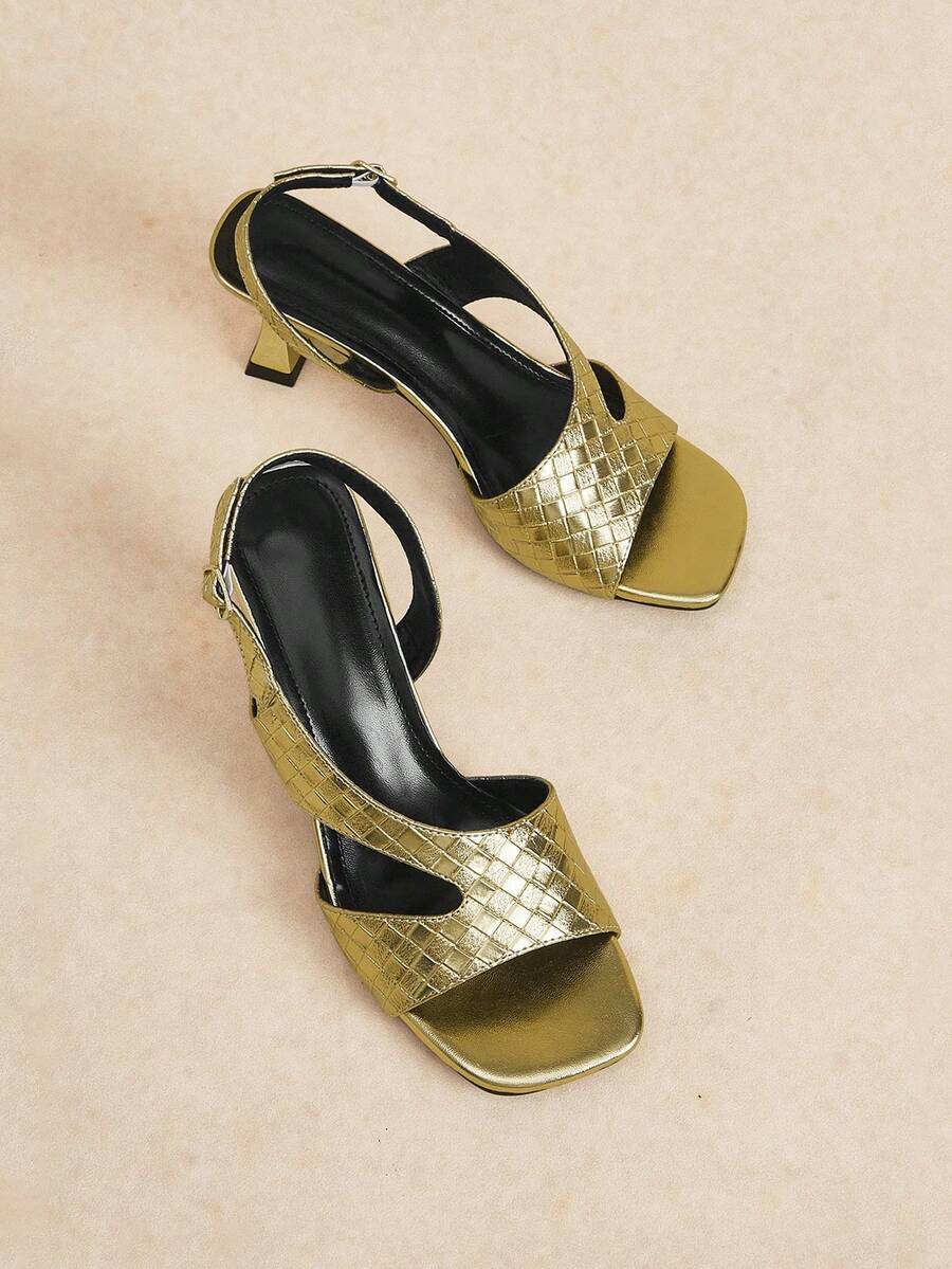 Rosivie Giày sandal cao gót kiểu Pháp mới, màu vàng kim, kiểu dáng thanh lịch, thích hợp cho mùa hè, dành cho nữ, thoáng khí và không gây mỏi chân. - Vàng - Xem 1
