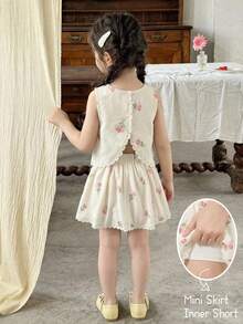Emery Rose Kids Emery Rose Kids 女童两件套：碎花蕾丝边无袖上衣和裙子 - 淺粉色 - 查看 2