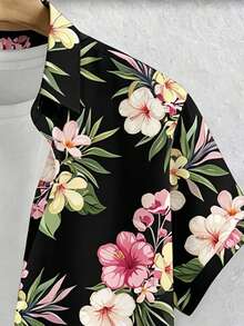 VIVINTIMO Men's Casual Vacation Floral Print Shirt - Black - View 6