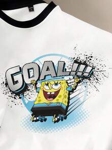 SpongeBob SquarePants | SHEIN Manfinity Joysei 男士撞色拼接卡通印花T恤 - 黑與白 - 查看 2