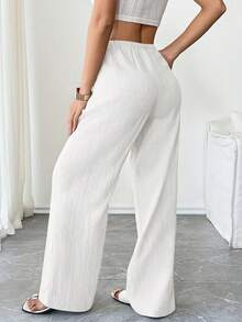 SHEIN Tall 女款紋理腰部抽繩休閒長褲，適合高個女性 - 白色 - 查看 2