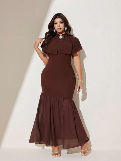 Viva Relle Plus Size Women's Elegant Chiffon Dress, Fitted Waist With Flowy Skirt, Sexy And Graceful