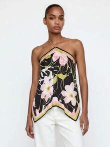 Maija Women's Floral Print Asymmetric Hem Halter Neck Blouse - Multicolor - View 6