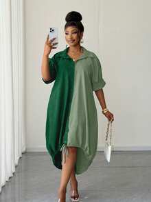 Maweii Vestido casual de fiesta con parches de colores para mujer de talla grande - Verde - Ver 6
